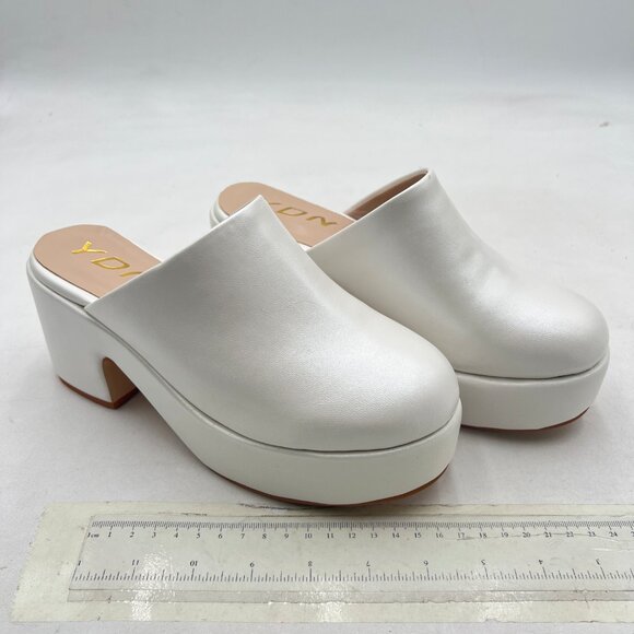 YDN White Casual Block Heel Mules Platform Chunky Sandal Closed Toe Slip On Shoe - Picture 2 of 7